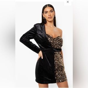 Velvet and Sequin Belted Blazer Dress
